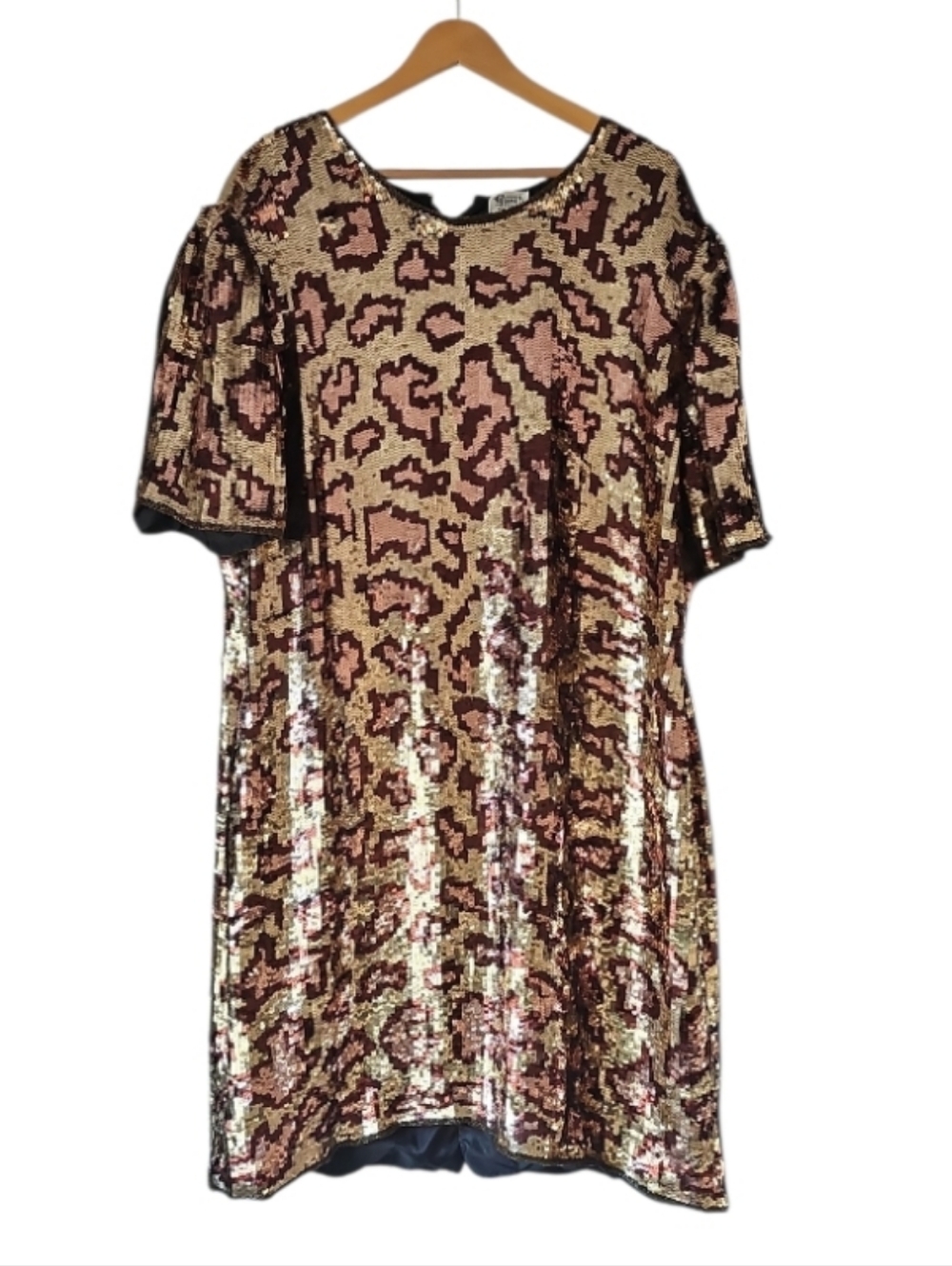 Vintage Silk Sequin Animal Print Dress 3X Leopard Midi Party Glam Statement